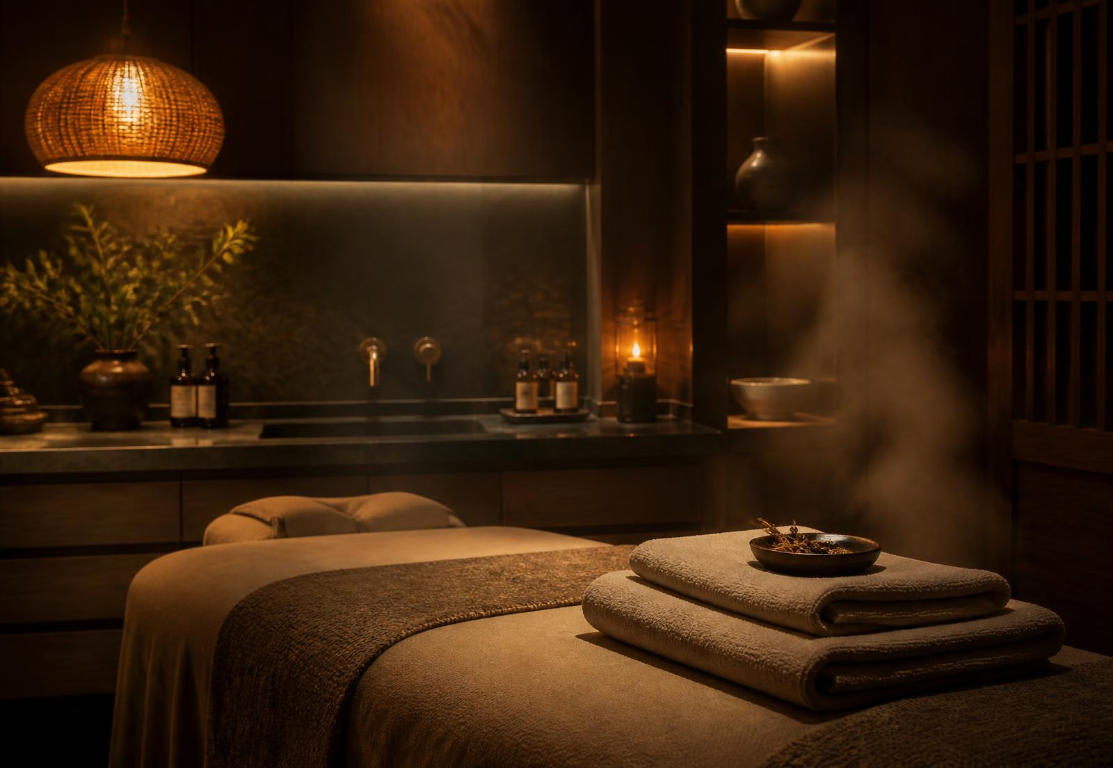 Warm, dimly lit treatment room at Deep Touch Massage