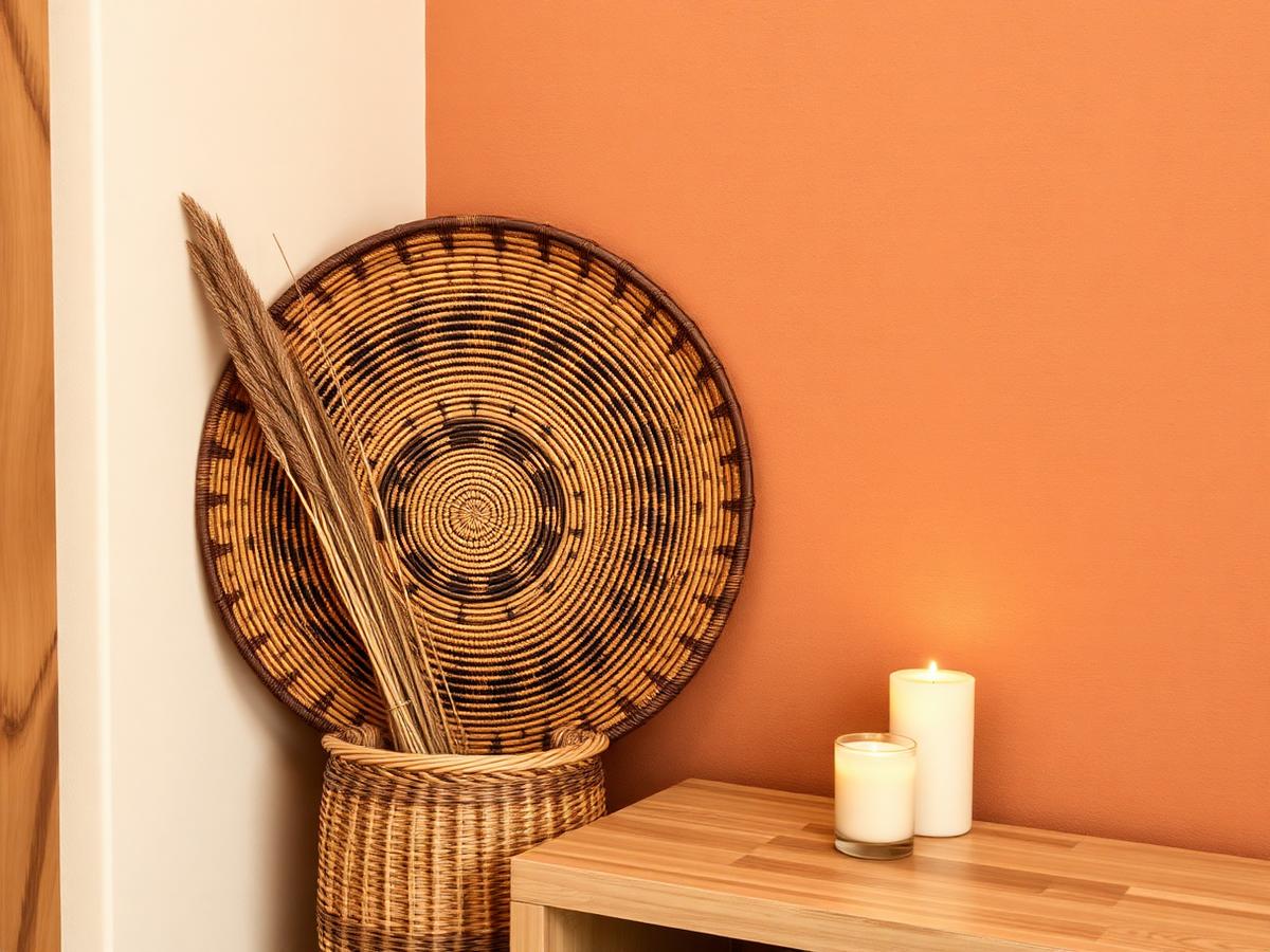 Calm reception corner with woven basket and candles